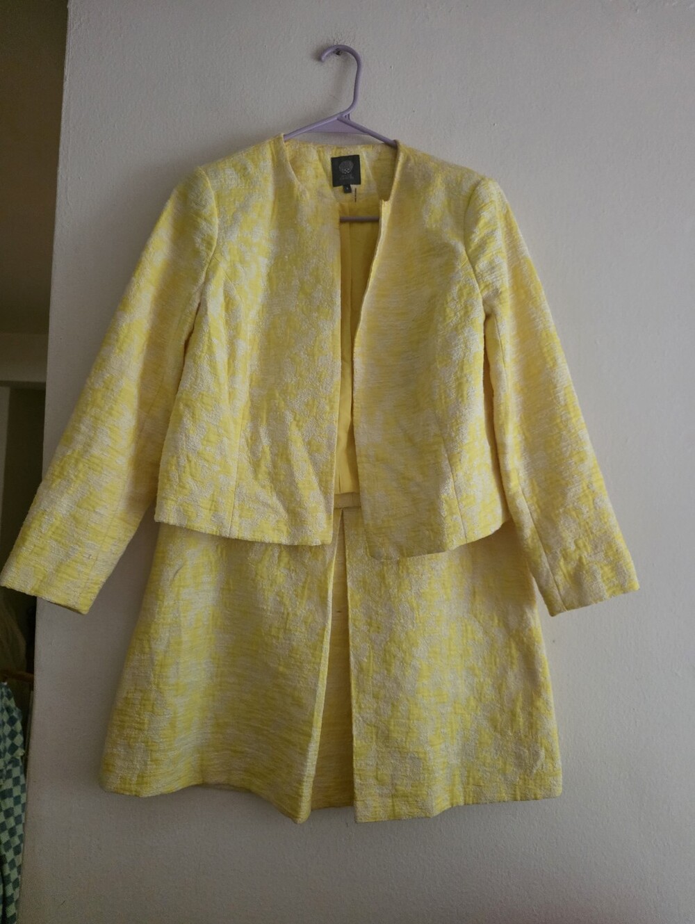 Vince Camuto Textured Jacquard Set Jacket + A-line Skirt Sz 4 Yellow Cream Nwot